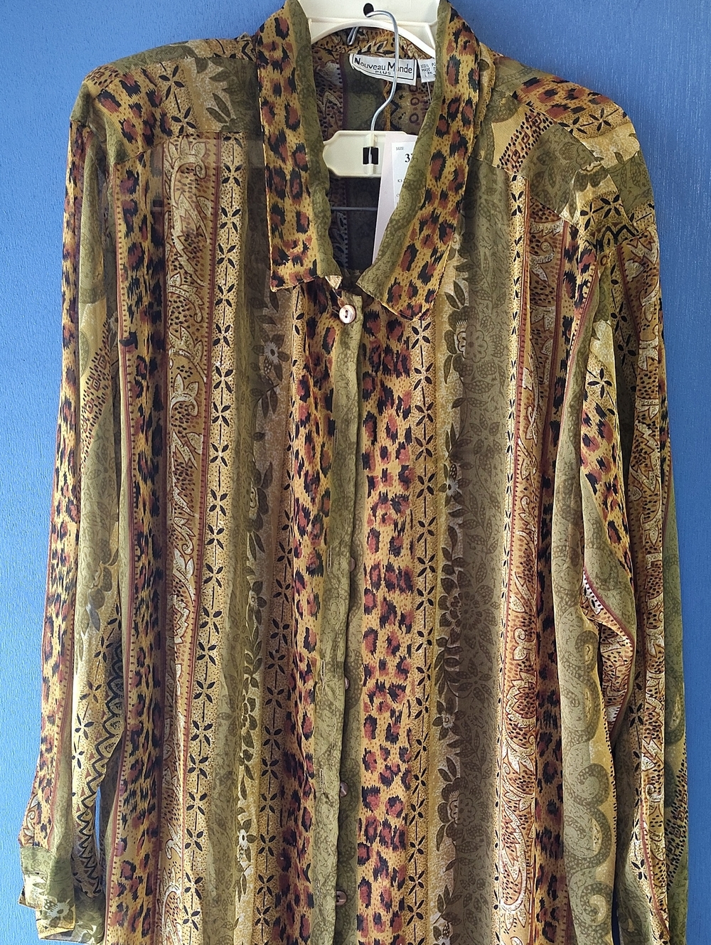 Women's Olive & Brown Patterned Button-Up Shirt